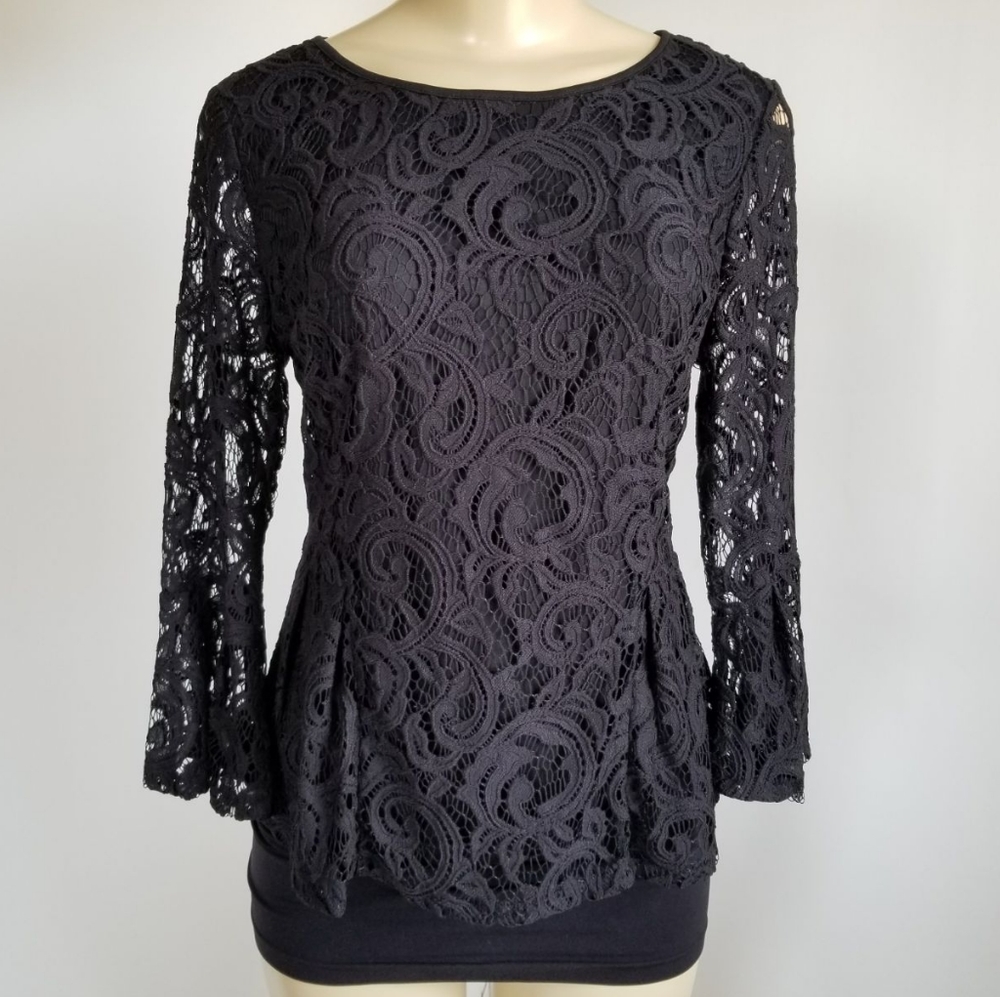 Adrianna Papell Peplum Bellsleeve Lace Top